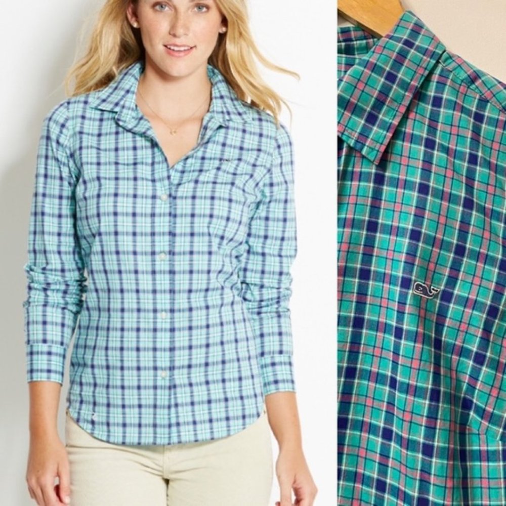 NEW Vineyard Vines Becket Cove Plaid Button Down Shirt Top 2W0369 Camden Green